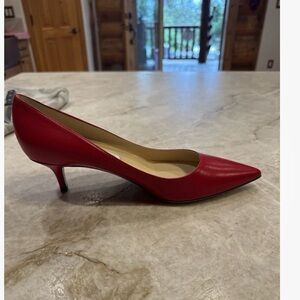 Jimmy Choo Red Pointed-Toe Kitten Heel Pump